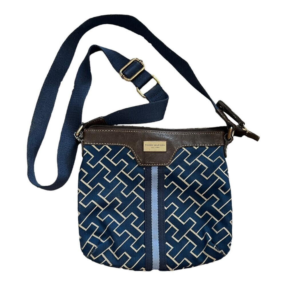 Tommy Hilfiger Navy Logo Print Canvas Crossbody Bag